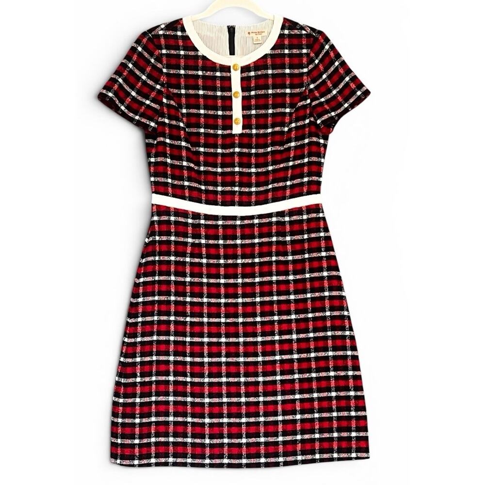 Brooks Brothers Red Fleece Plaid Tweed Dress Sz 6 Lined Metal Buttons Timeless